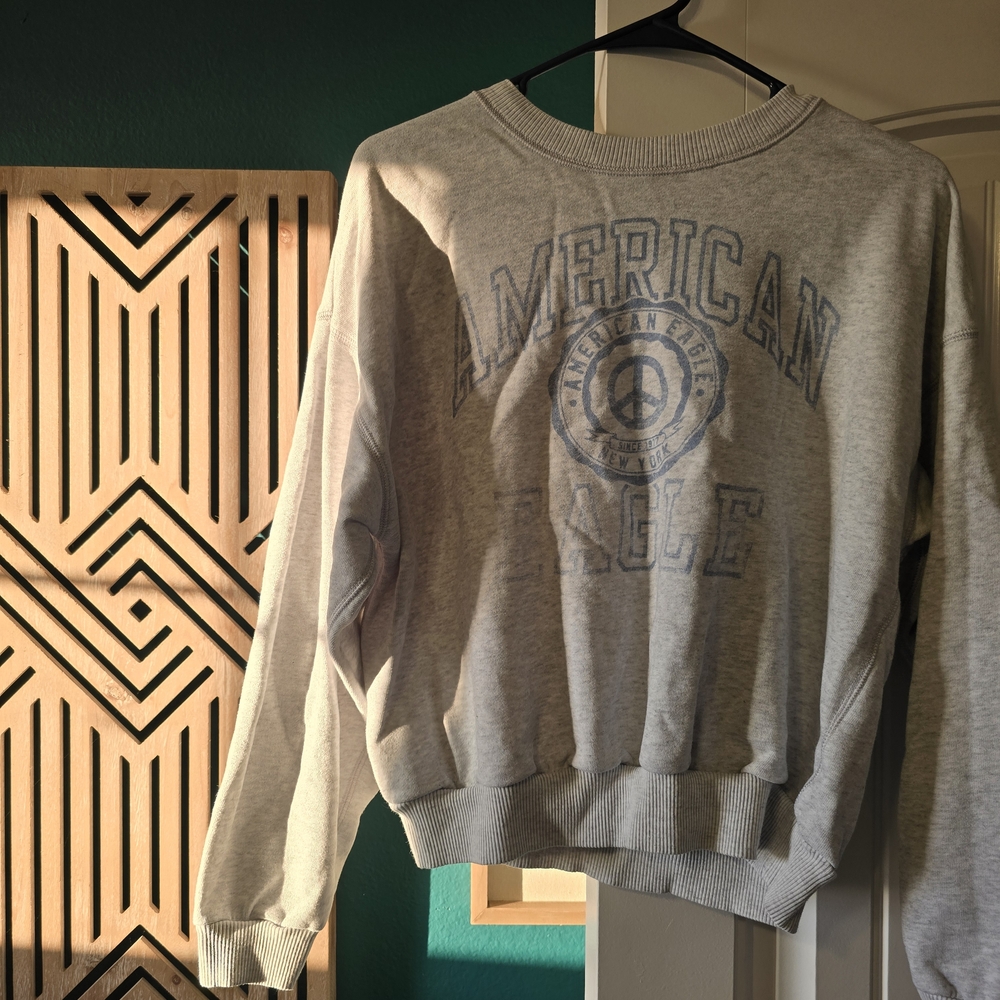 American Eagle Outfitters Light Gray Logo Crew Neck Sweater
